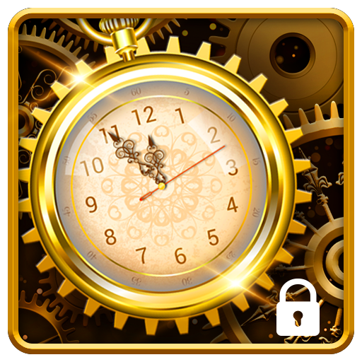 3D Golden Analog Clock lock screen