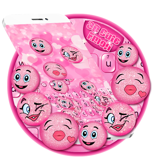3D Cute Pink Блеск Emoji клавиатуры Theme