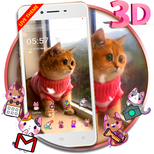 3D Cute Cat Live Launcher Theme
